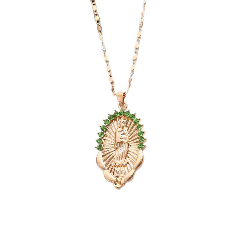 Wholesale Crystal Rhinestone Virgin Mary Pendant Alloy Necklaces